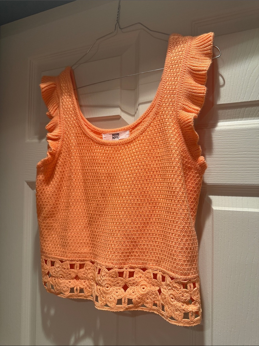 Peach Crochet Ruffle Tank Top